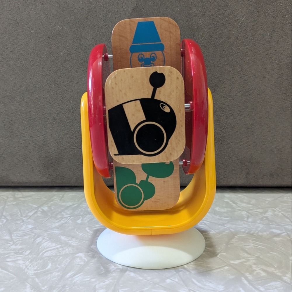 Vintage Brio Spinning Suction Cup Toy Wood Plastic Colors Shapes High Chair Toy